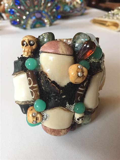 Bejeweled Skulls And Sea Bamboo Wristy Sold Wendy Gell Jewelry And Art