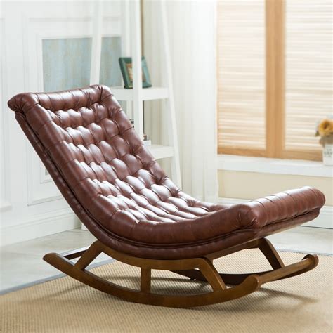 modern design rocking lounge chair leather  wood  home furniture
