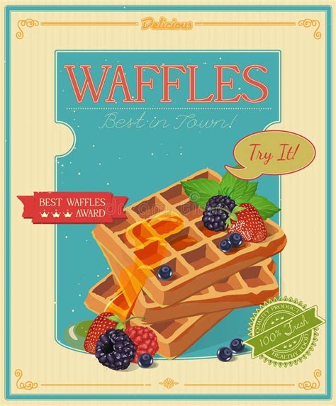 Vintage Waffles Poster Design Stock Vector Illustration Of Fruit