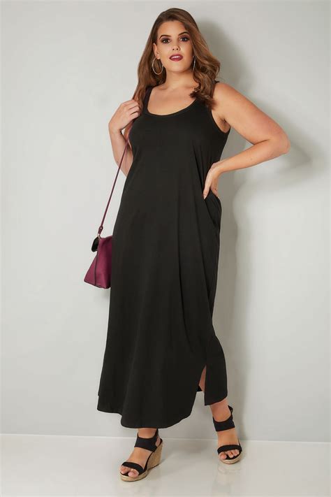 Black Sleeveless Maxi Dress With Plait Trim Plus Size 16 To 36