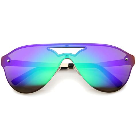 Modern Fashion Mono Lens Rimless Mirrored Shield Aviator Sunglasses Sunglassla