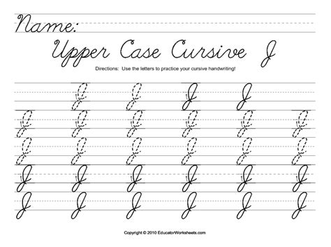Upper Case Cursive J Worksheet For 3rd 4th Grade Lesson Planet