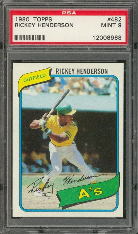 Buy guaranteed authentic rickey henderson memorabilia including autographed jerseys, photos, and more at www.sportsmemorabilia.com. Lot Detail - 1980 Topps #482 Rickey Henderson Rookie Card - PSA MINT 9