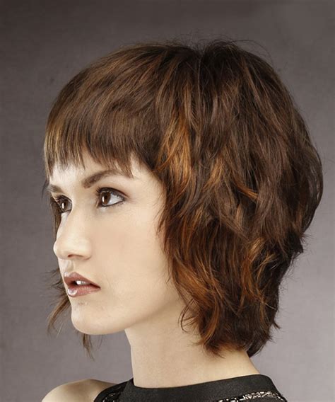 Short Straight Casual Shag Hairstyle With Layered Bangs Brunette Hair