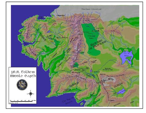 A Map Of The Middle Earth With Mountains And Rivers