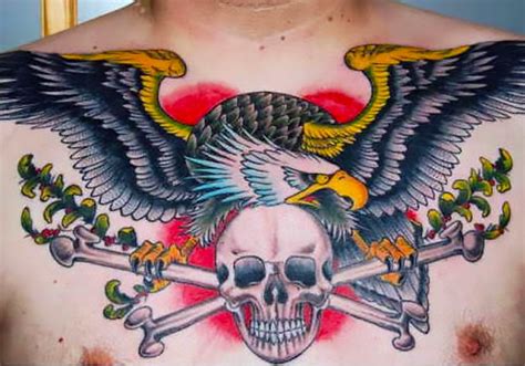 Eagle And Skull Chest Tattoo Idea