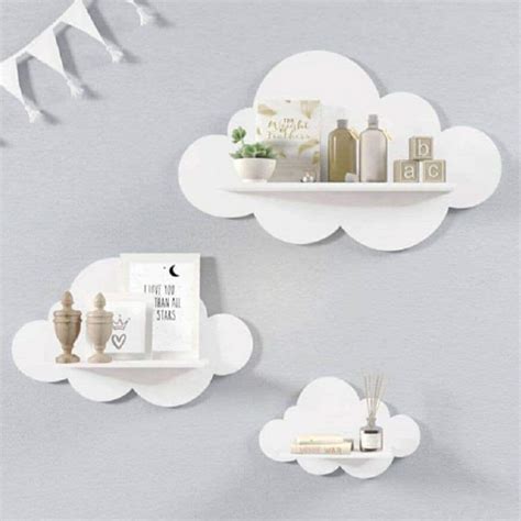 Cloud Wall Shelf Set Of 3 White Pink Blue Yellow Nursery Etsy