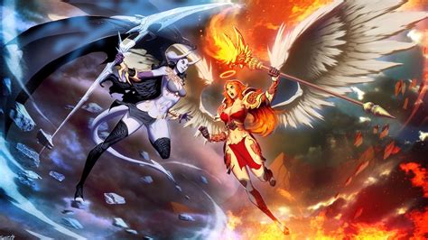 Wallpaper Anime Tail Wings Angel Horns Magic Wands Scythe