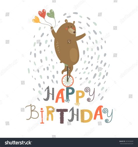 Happy Birthday Greeting Card Cute Cartoon Stock Vector