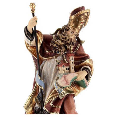 Wooden Statue Of Saint Wolfgang With Church Coloured Online Sales