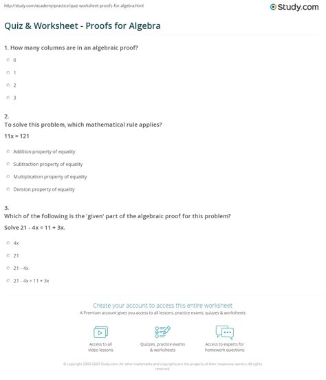 Algebraic Proofs Worksheet With Answers
