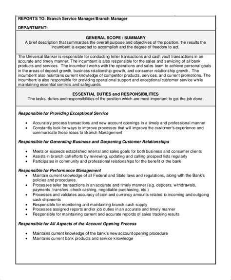 All operational functions fall under their responsibility. bank teller job description template | Ejebo