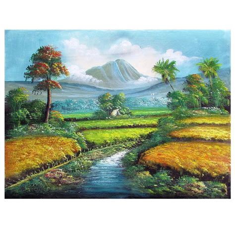 Lukisan dengan latar belakang gunung slamet adalah gambar pemandangan suasana panen padi di sawah. 45+ Gambar Lukisan Pemandangan Di Tembok