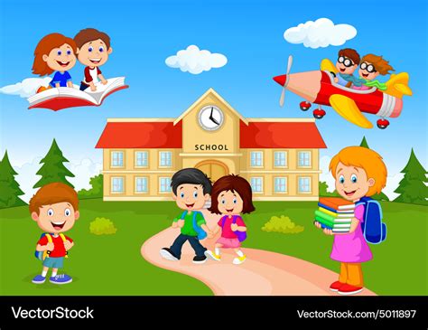 Happy School Children Cartoon Royalty Free Vector Image Images And