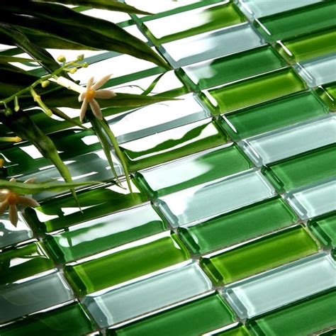 Crystal Glass Tile Brick Strip Kitchen Backsplash Tiles Green Glass