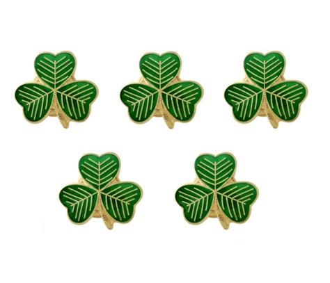 Pack 5 X Gold And Enamel Lucky Irish Shamrock Lapel Pin Badges St Patrick