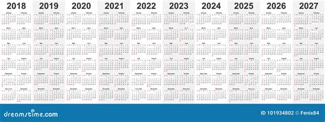 Calendar Template Set For 2018 2019 2020 2021 2022 2023 2024