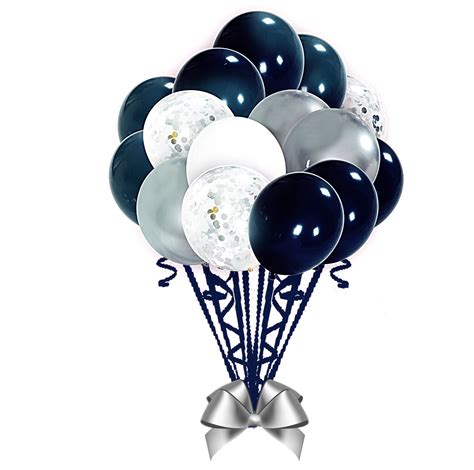 50 Pack Navy Balloon Display With Silver Confetti Balloons Silver