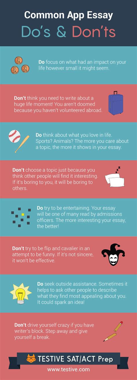 The common app essay is 650 words, and contains 7 prompts to pick from. Common App Essay: Do's & Don'ts [INFOGRAPHIC | Common app ...