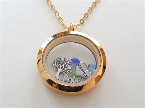 Personalized Large Gold Circle Stainless Steel Floating Memory Locket Necklace For Mom Or