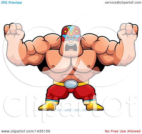 Clipart Of A Cartoon Buff Muscular Luchador Mexican Wrestler Holding