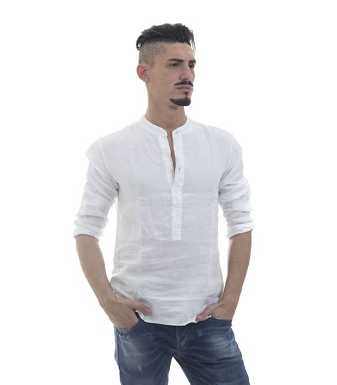Versatile, elegante e intramontabile, questo modello può adattarsi ad una. Camicia casacca puro lino con collo coreana - uomo www ...