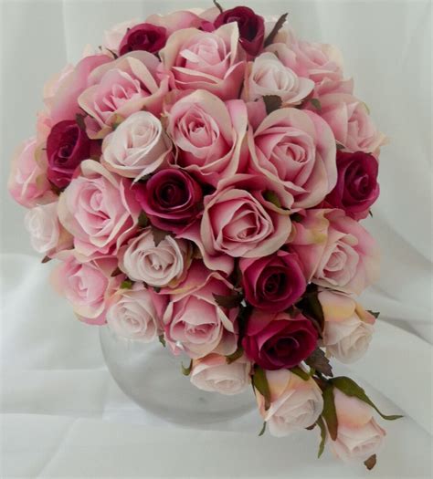 Silk Wedding Bouquet Hot Pink Pale Pink Teardrop Bouquets