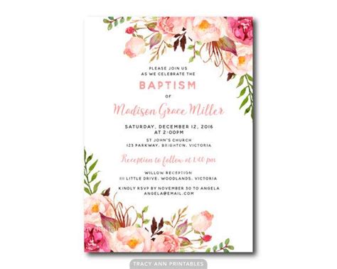 Floral Baptism Invitation Girl Baptism Christening Invitation Floral