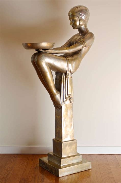 A Rare Art Deco Female Sculptural Figure And Pedestal Art Deco