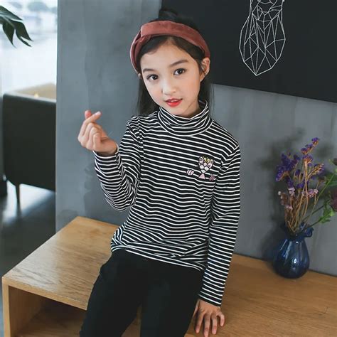 Spring T Shirt Girls Turtleneck Striped Casual Long Sleeve Tops For 5 6
