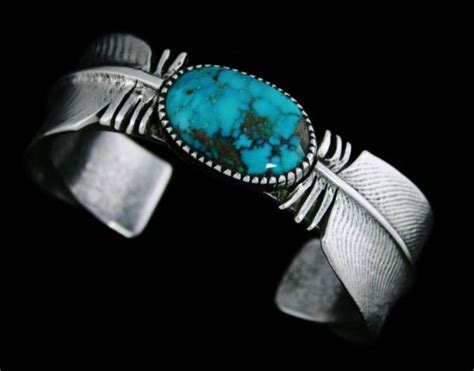 Philander Begay Sierra Nevada Turquoise Tufa Cast Feather Design Bracelet