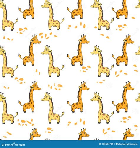 Cute Cartoon Giraffe Spot On White Background Vector Seamless Pattern