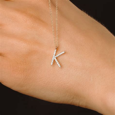 K Initial Necklace In K Gold Letter K Necklace Diamond Etsy