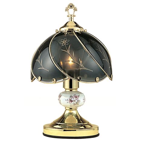 1425 Tall Metal Touch Table Lamp Brushed Gold Finish Floral