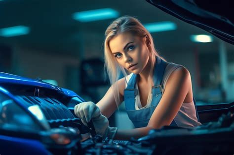 Premium Ai Image A Woman Working On A Car Engine