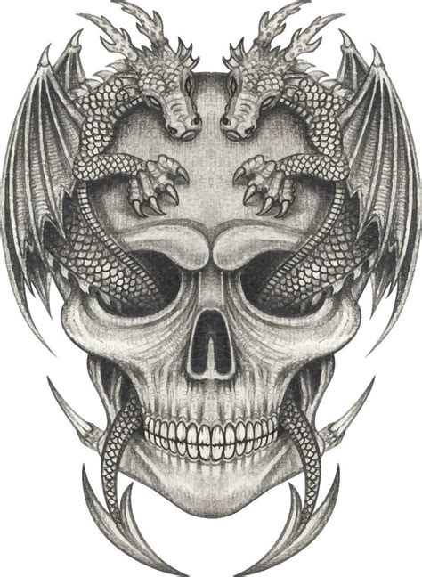 Dragon Skull Tattoo Hand Drawing And Make Graphic Vector 25275286