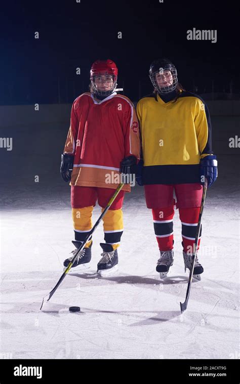Teen Girls Ice Hockey Players Portrait Stock Photo Alamy
