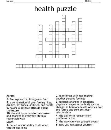 Health Puzzle Crossword Wordmint