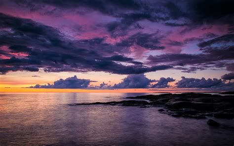 Download Horizon Sunset Sea Ocean Purple Nature Cloud Hd Wallpaper
