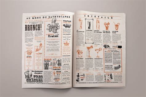 These tabloid newspapers are freestanding with custom designs. Victorian tabloid newspaper for Le Bathyscaphe bar. on Behance in 2020 | Menu book, Cafe menu ...