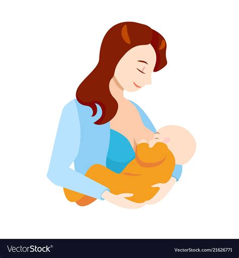 Cartoon Breastfeeding Concept Mother And Newborn Vector Image
