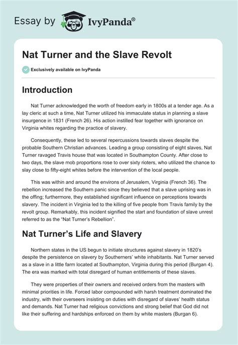 Nat Turner And The Slave Revolt 1843 Words Essay Example