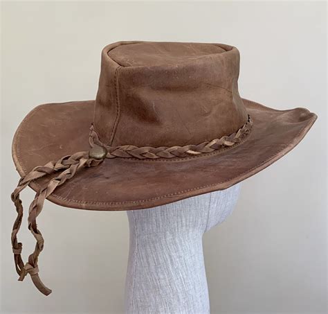 Brown Leather Cowboy Hat Vintage Western Braided Hat Band Distressed