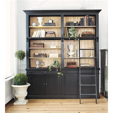 Black Solid Wood Bookcase Bookshelf Furniture