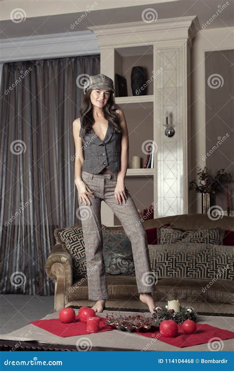 Slender Brunette Posing In Studio Stock Photo Image Of Female