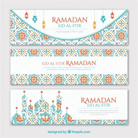 Geometrical Ramadan Banners Set Free Vector