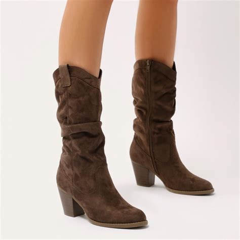 Public Desire Kinsley Western Slouch Ankle Boots In Brown Faux Suede Lyst