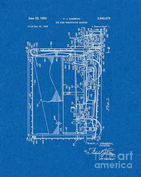 Zamboni Ice Rink Resurfacing Machine Patent Blueprint By Bj Simpson