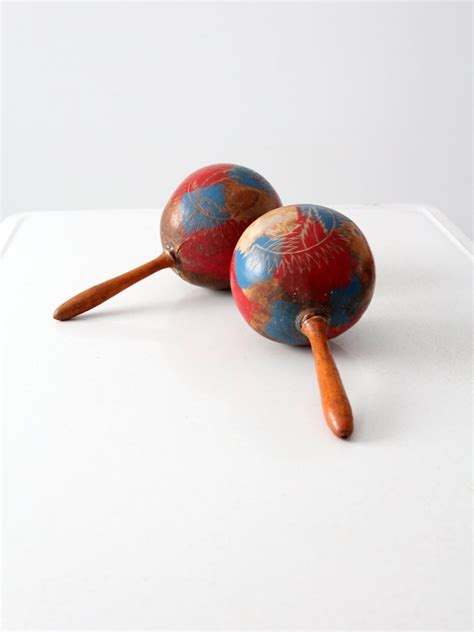 Maracas Vintage Maraca Pair Painted Wood Maracas Instrument Etsy