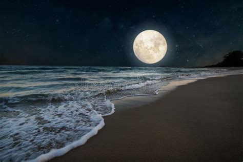 Romantic Beach And Full Moon With Star Stock Photo Image Of Night